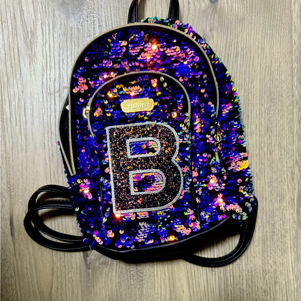 Justice Multicolor Sequin Backpack with 'B' Initial